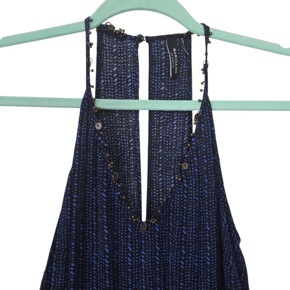 Marciano Blue Pinstriped Halter-neck Jumpsuit Deep V-neck Pockets Size Small - Picture 5 of 9